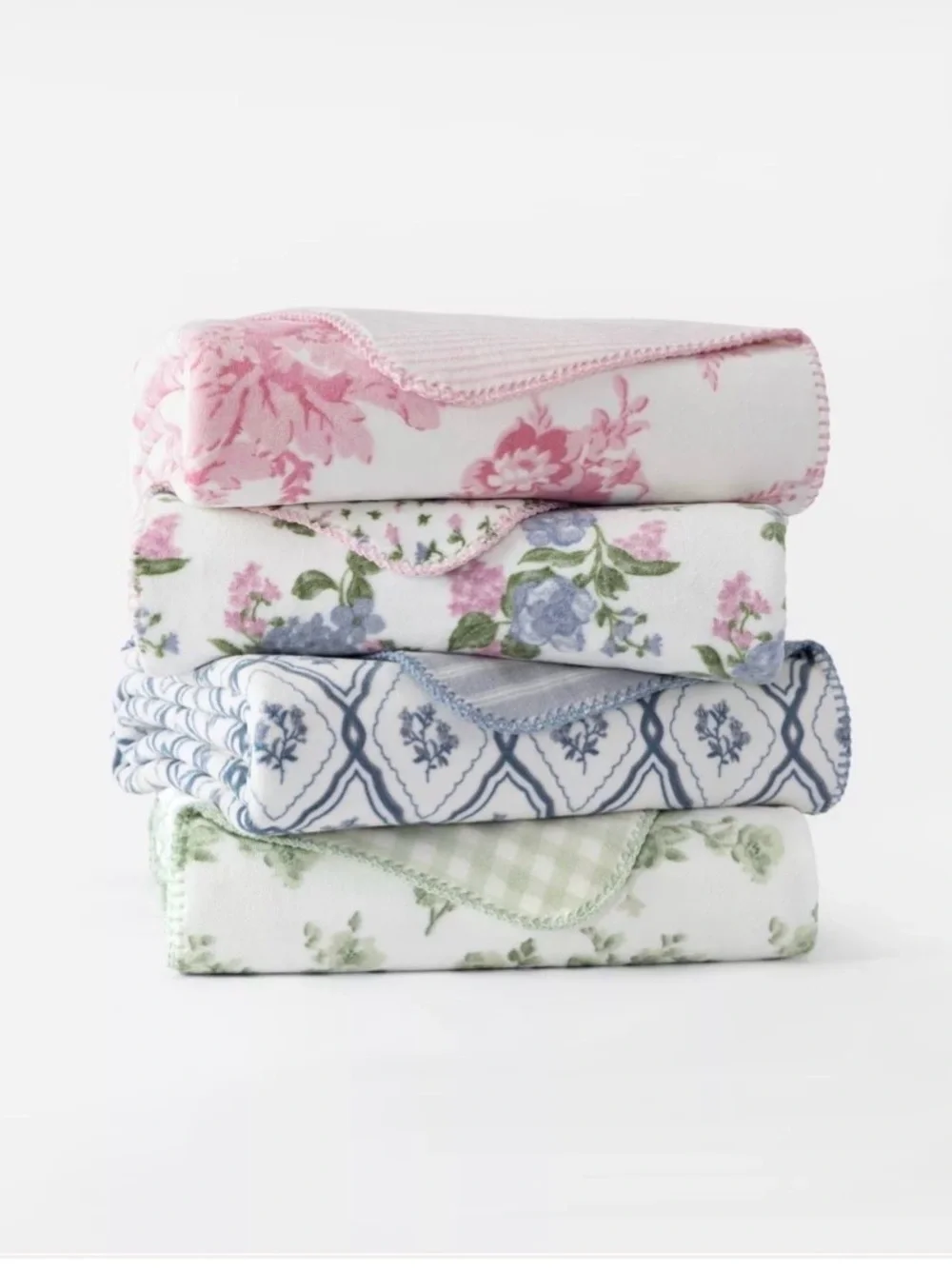 SAGE FLORAL GINGHAM Laura Ashley Reversible Throw Blanket ~ Cottage Shabby